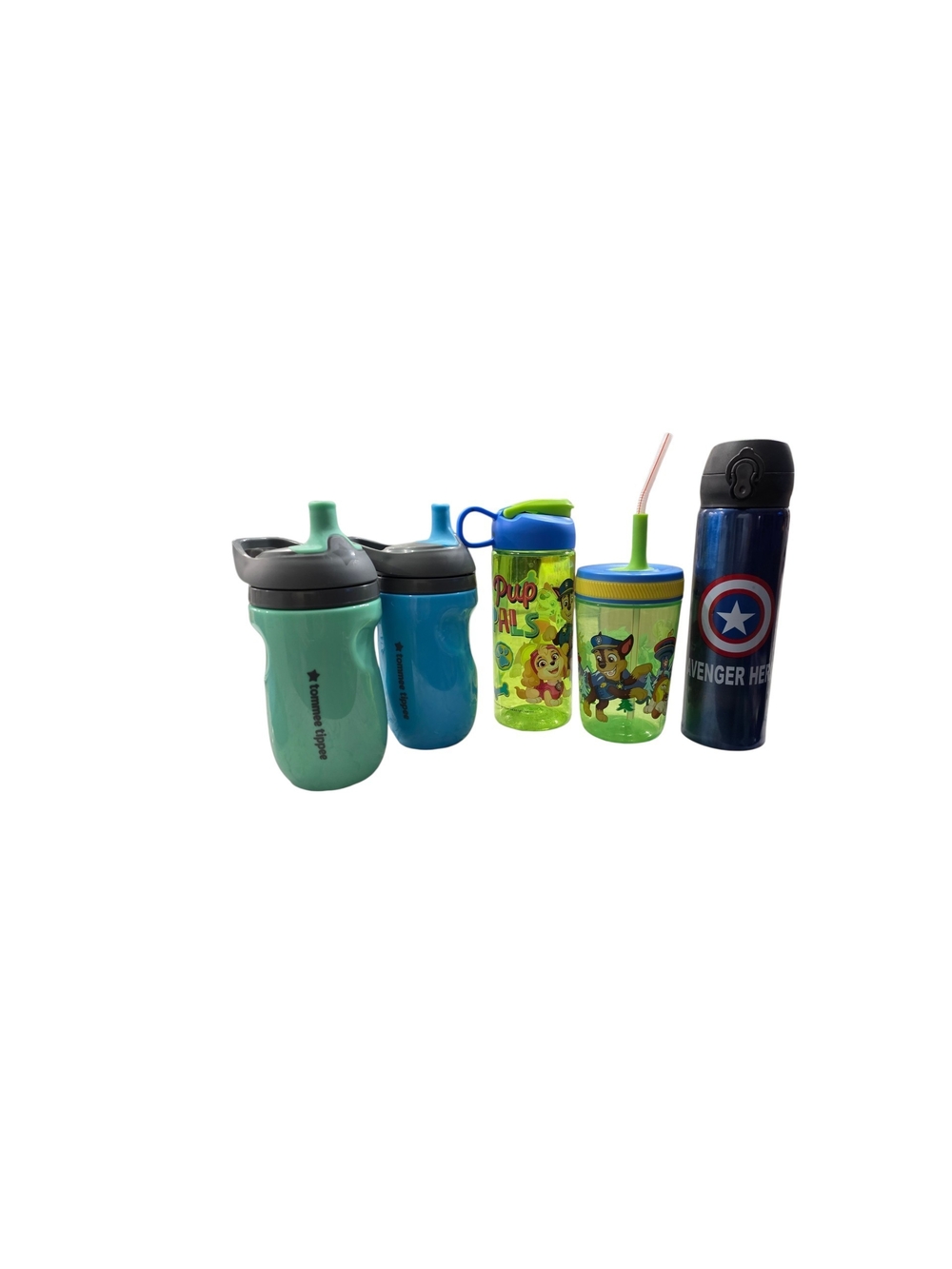 Assorted Kids Water Bottle and Thermos Set in Green, Blue, and Navy